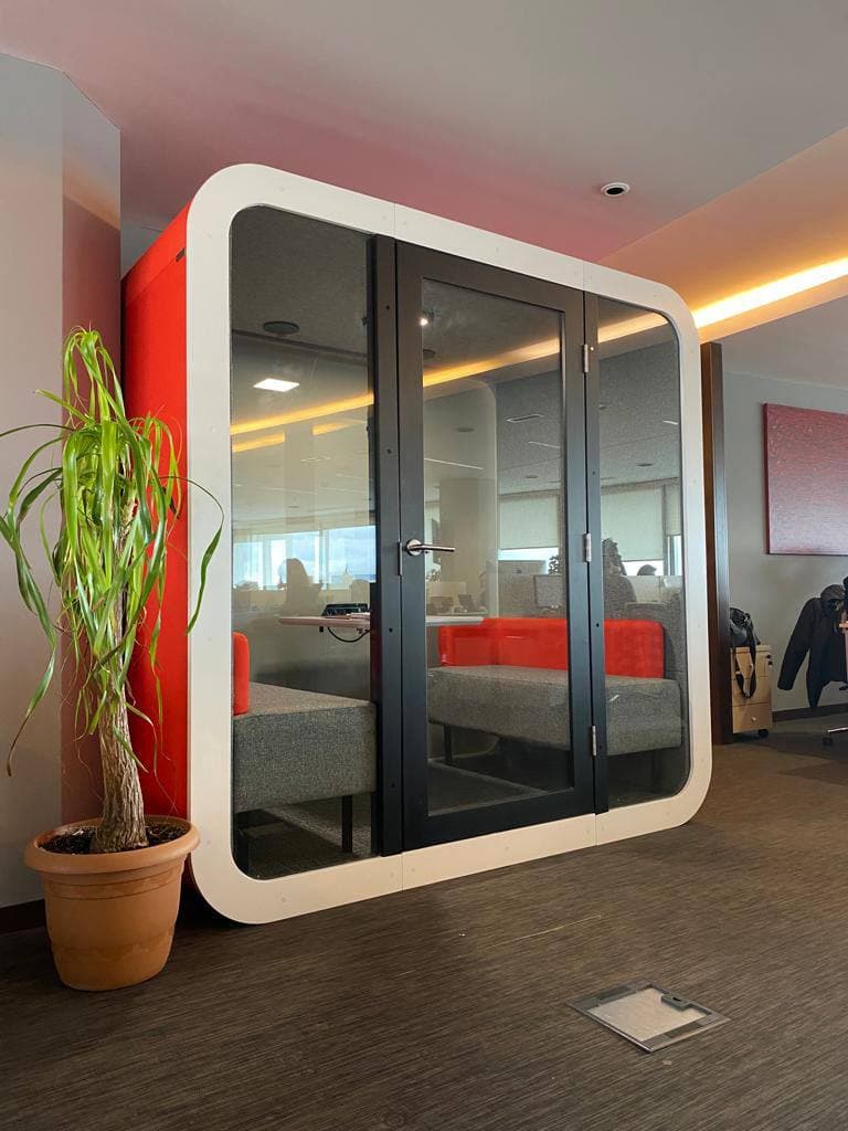 Real QAkustik project photographed inside an active office