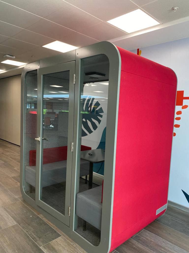 Real QAkustik project photographed inside an active office