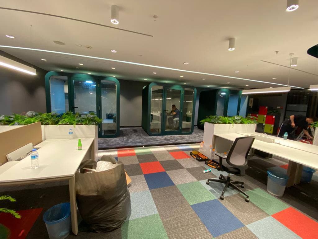 Real QAkustik project photographed inside an active office