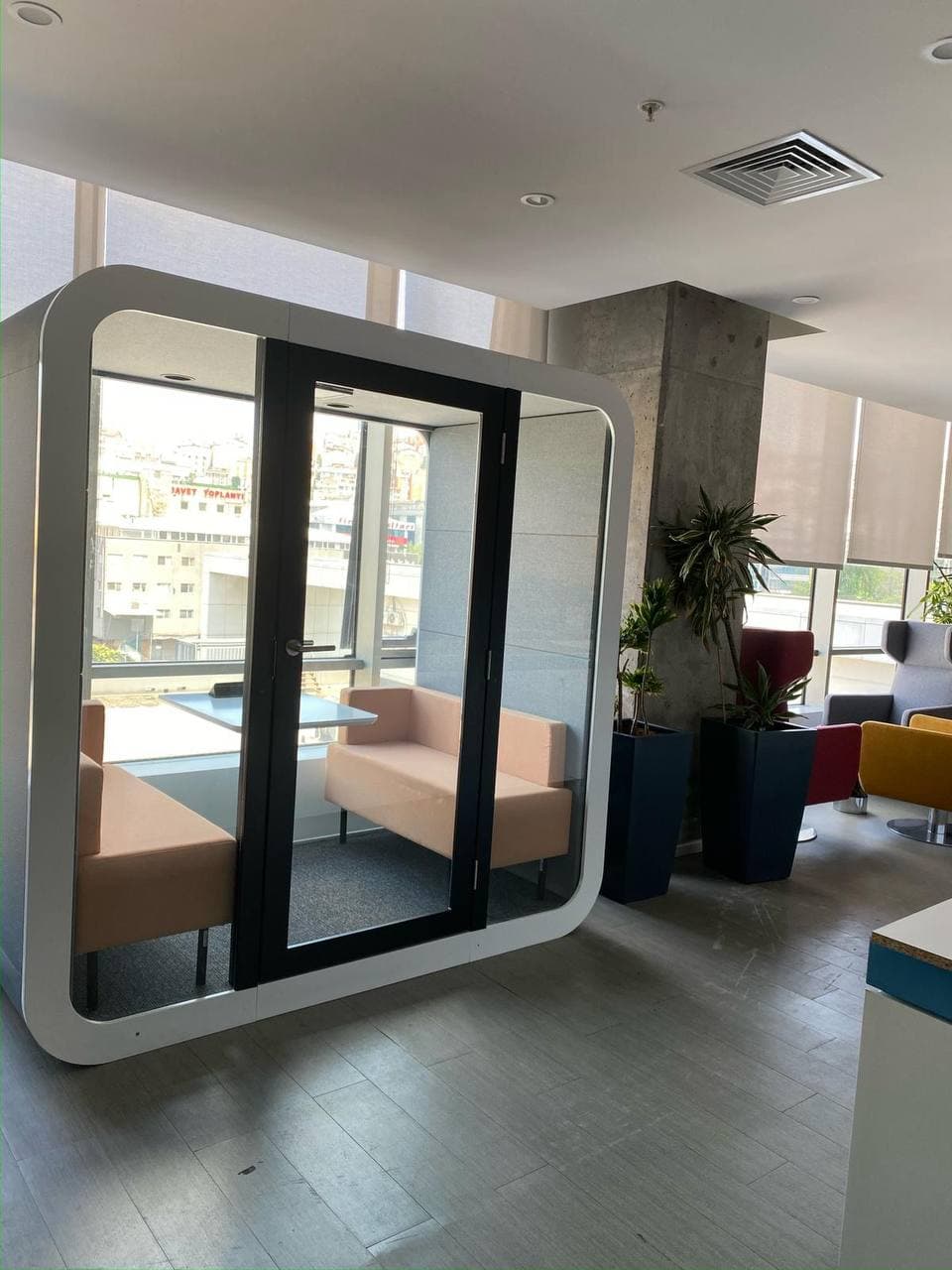 Real QAkustik project photographed inside an active office