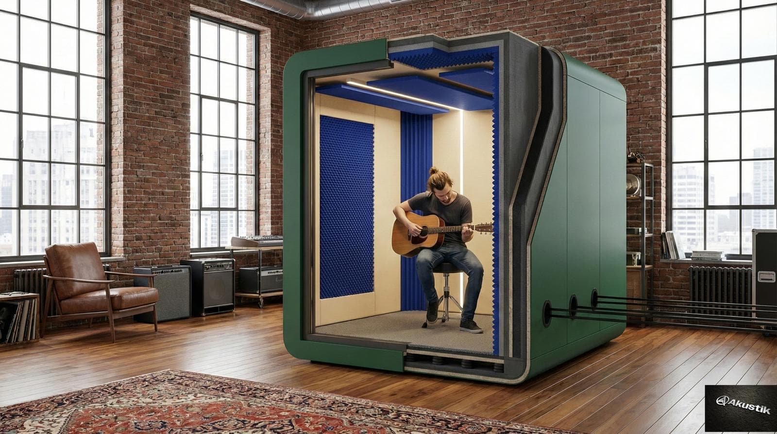 Q Pod Beat studio booth interior angle